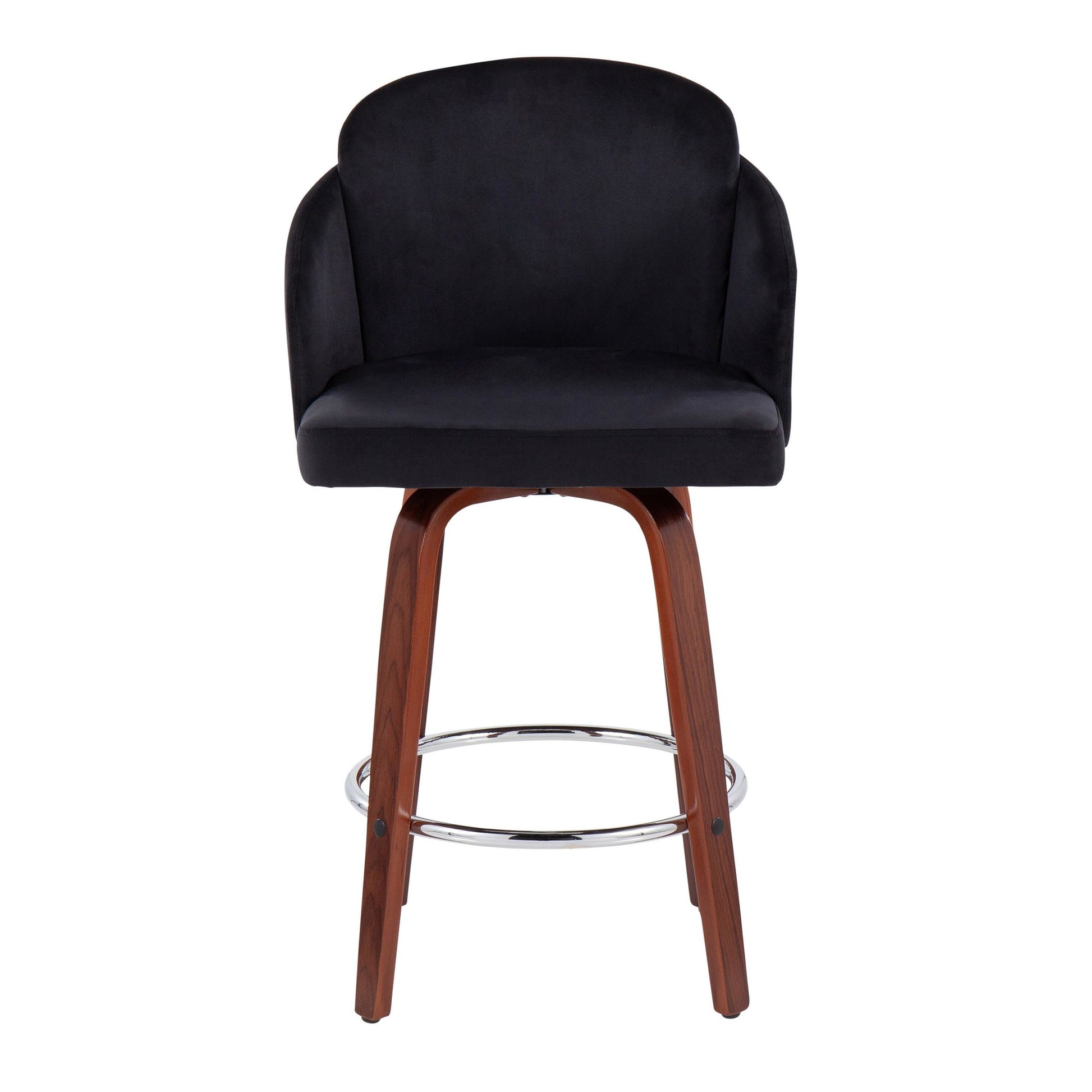 Dahlia Contemporary Counter Stool in Walnut Wood and Black Velvet with Gold Metal Accent and Round Chrome Footrest By LumiSource - Set of 2 | Counter Stools | Modishstore - 2