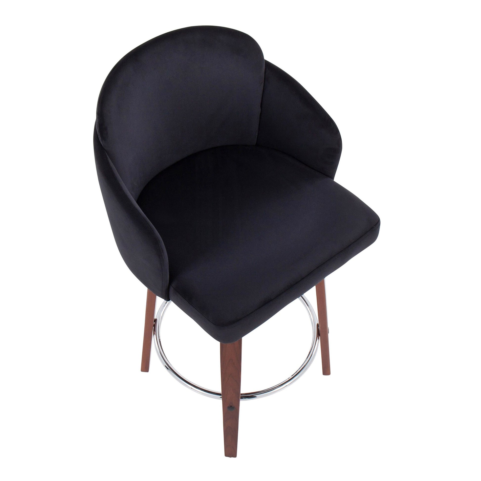 Dahlia Contemporary Counter Stool in Walnut Wood and Black Velvet with Gold Metal Accent and Round Chrome Footrest By LumiSource - Set of 2 | Counter Stools | Modishstore - 3