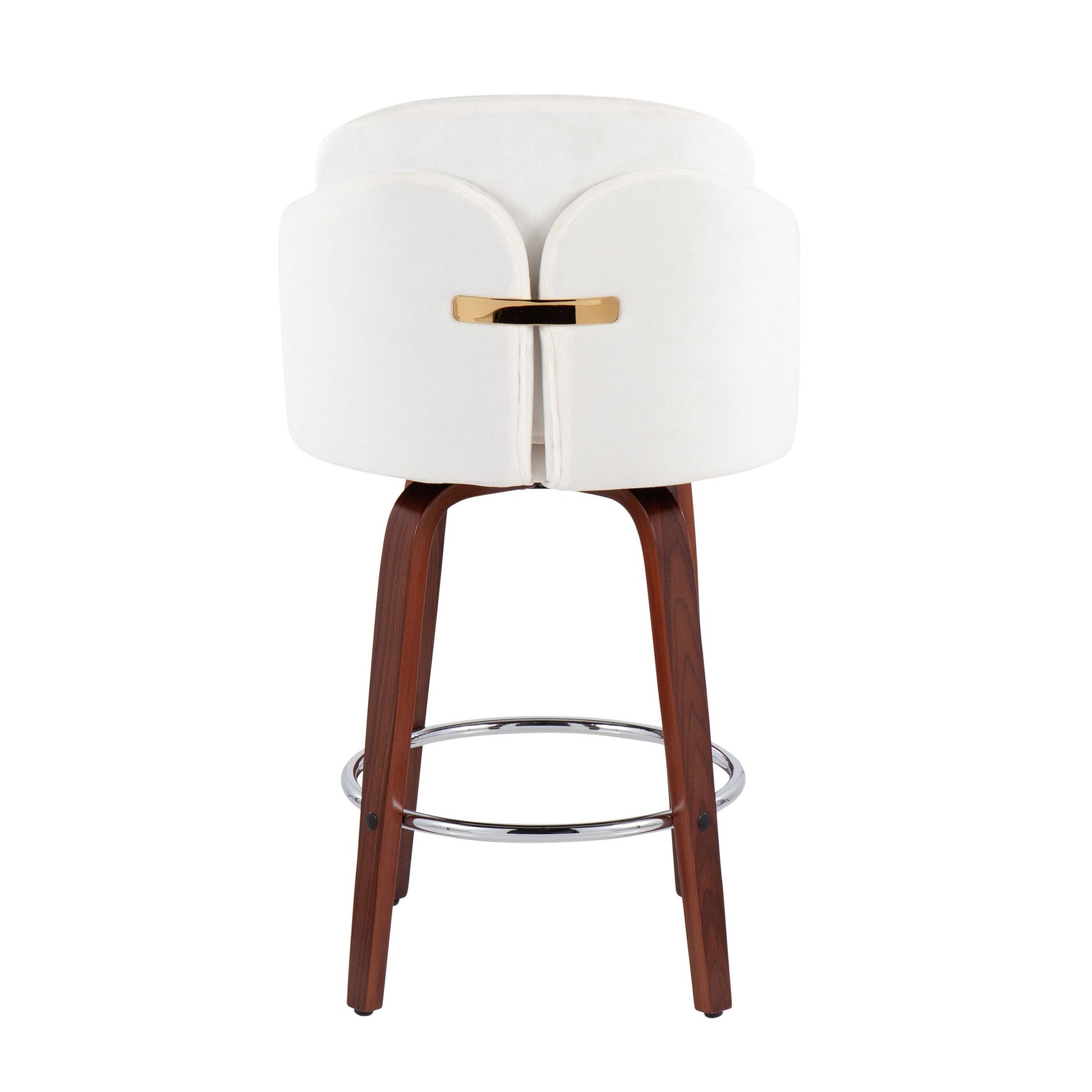 Dahlia Contemporary Counter Stool in Walnut Wood and Black Velvet with Gold Metal Accent and Round Chrome Footrest By LumiSource - Set of 2 | Counter Stools | Modishstore - 16