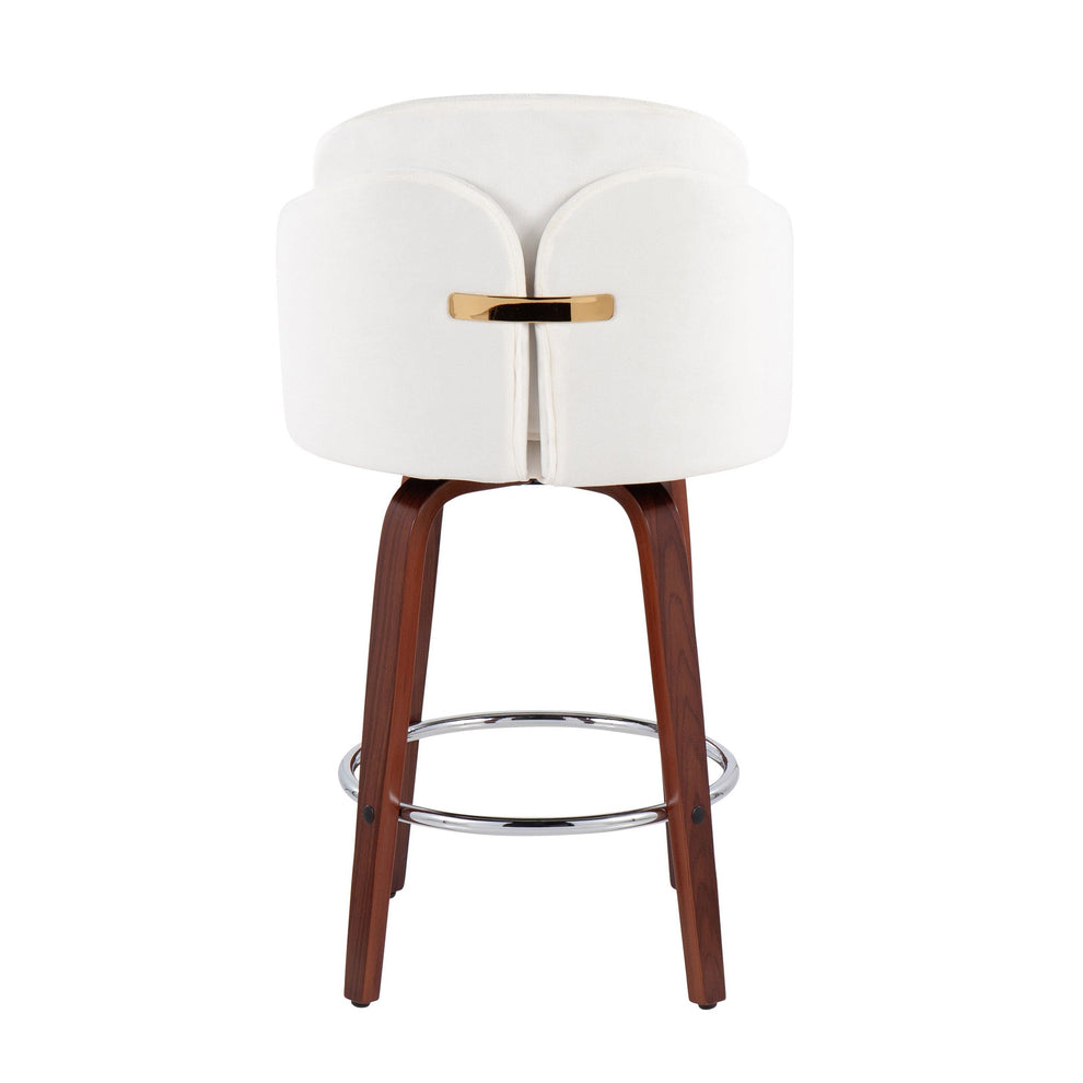 Dahlia Contemporary Counter Stool in Walnut Wood and Black Velvet with Gold Metal Accent and Round Chrome Footrest By LumiSource - Set of 2 | Counter Stools | Modishstore - 16