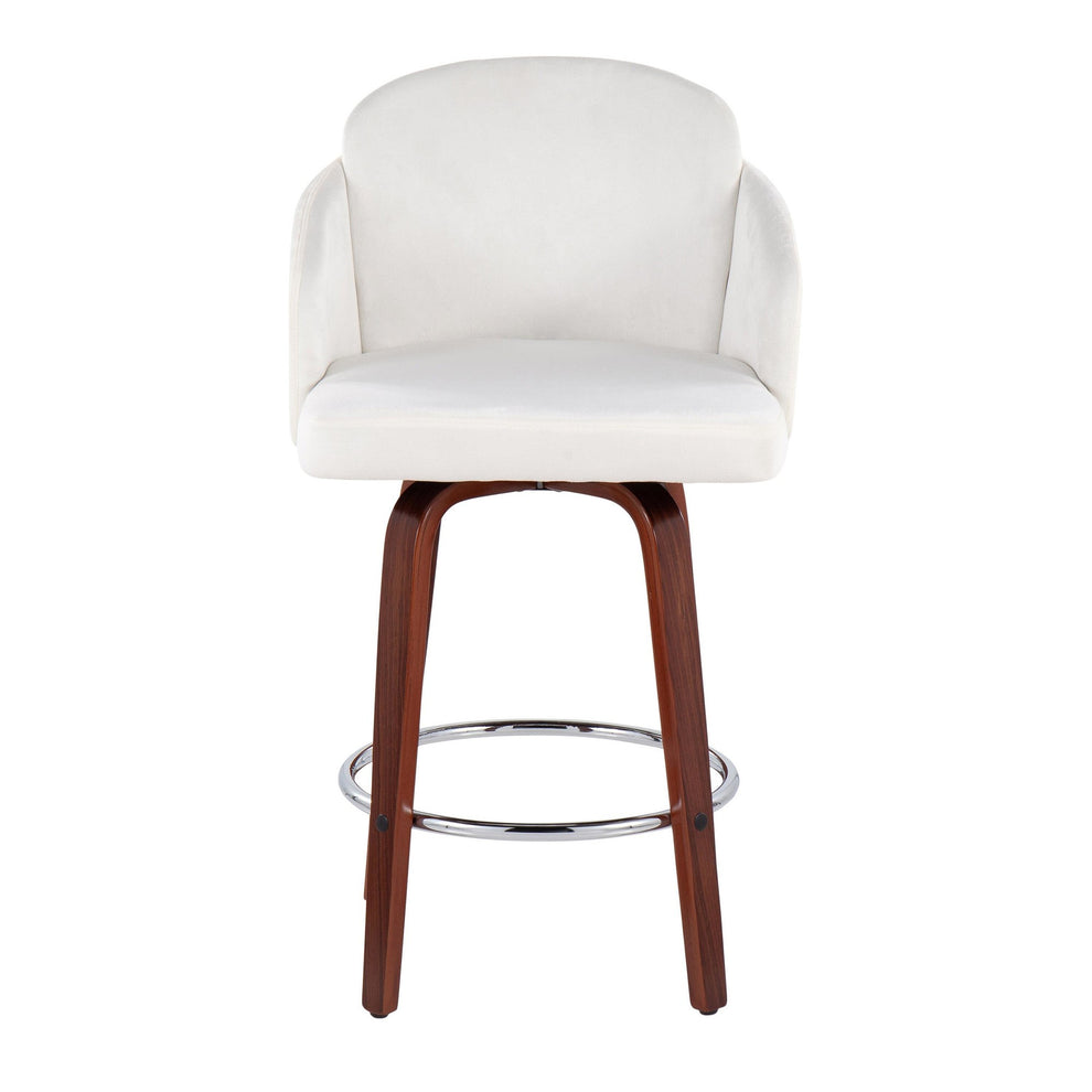 Dahlia Contemporary Counter Stool in Walnut Wood and Black Velvet with Gold Metal Accent and Round Chrome Footrest By LumiSource - Set of 2 | Counter Stools | Modishstore - 10