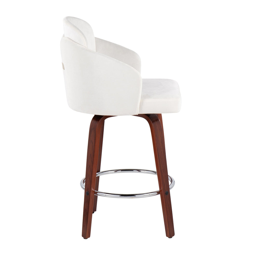 Dahlia Contemporary Counter Stool in Walnut Wood and Black Velvet with Gold Metal Accent and Round Chrome Footrest By LumiSource - Set of 2 | Counter Stools | Modishstore - 14