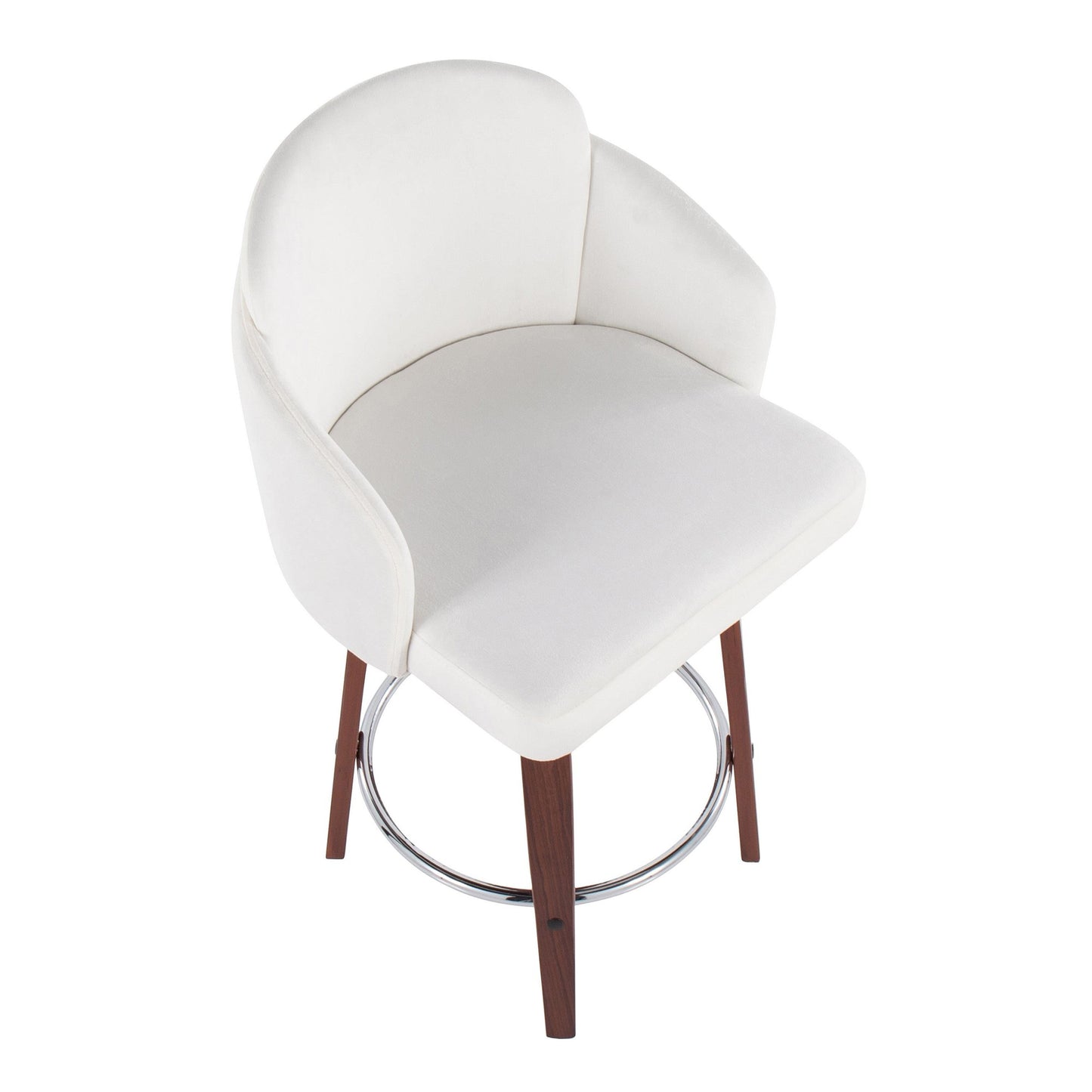 Dahlia Contemporary Counter Stool in Walnut Wood and Black Velvet with Gold Metal Accent and Round Chrome Footrest By LumiSource - Set of 2 | Counter Stools | Modishstore - 11