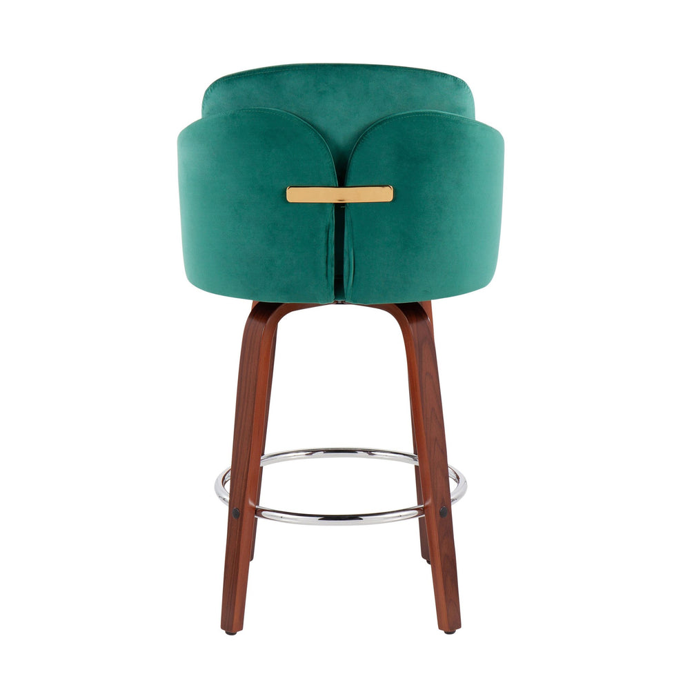 Dahlia Contemporary Counter Stool in Walnut Wood and Black Velvet with Gold Metal Accent and Round Chrome Footrest By LumiSource - Set of 2 | Counter Stools | Modishstore - 24