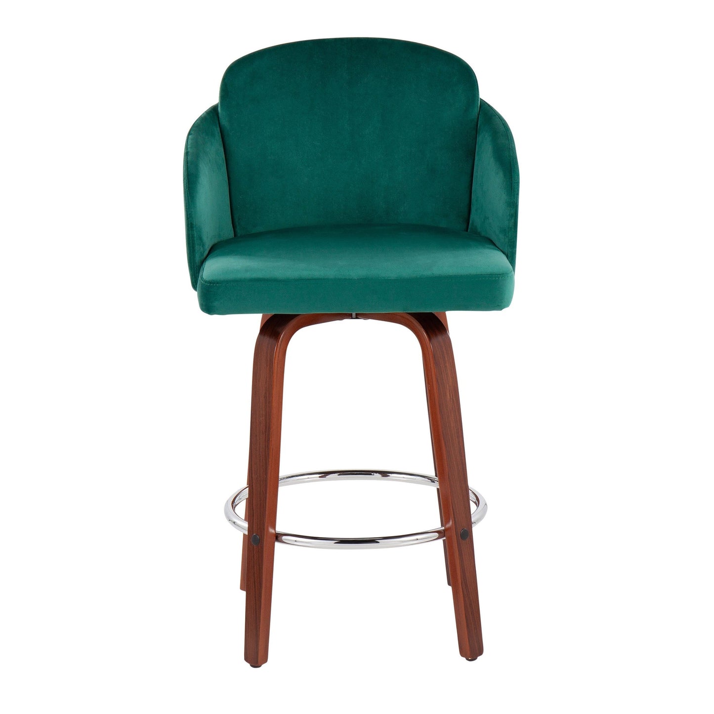 Dahlia Contemporary Counter Stool in Walnut Wood and Black Velvet with Gold Metal Accent and Round Chrome Footrest By LumiSource - Set of 2 | Counter Stools | Modishstore - 18