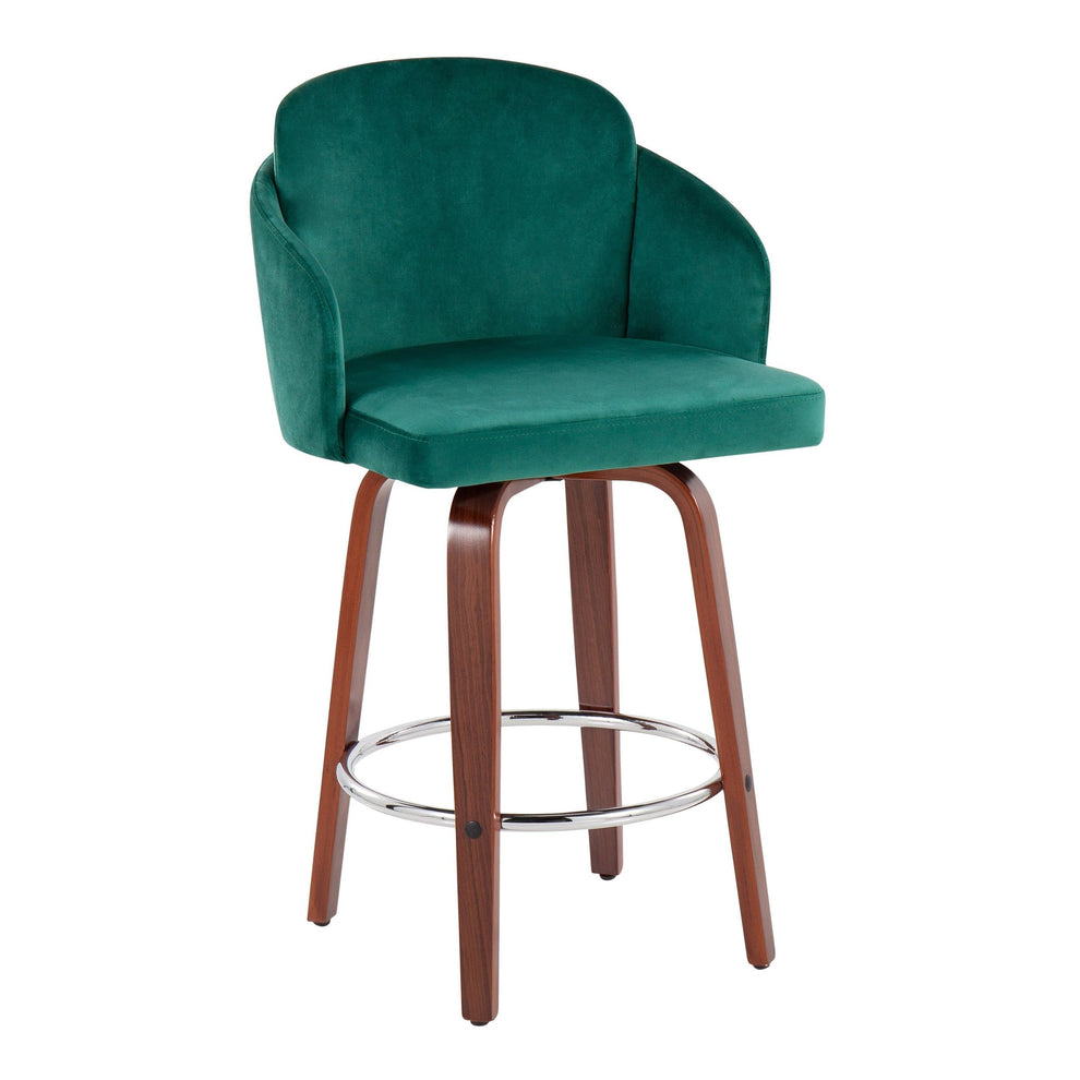 Dahlia Contemporary Counter Stool in Walnut Wood and Black Velvet with Gold Metal Accent and Round Chrome Footrest By LumiSource - Set of 2 | Counter Stools | Modishstore - 21