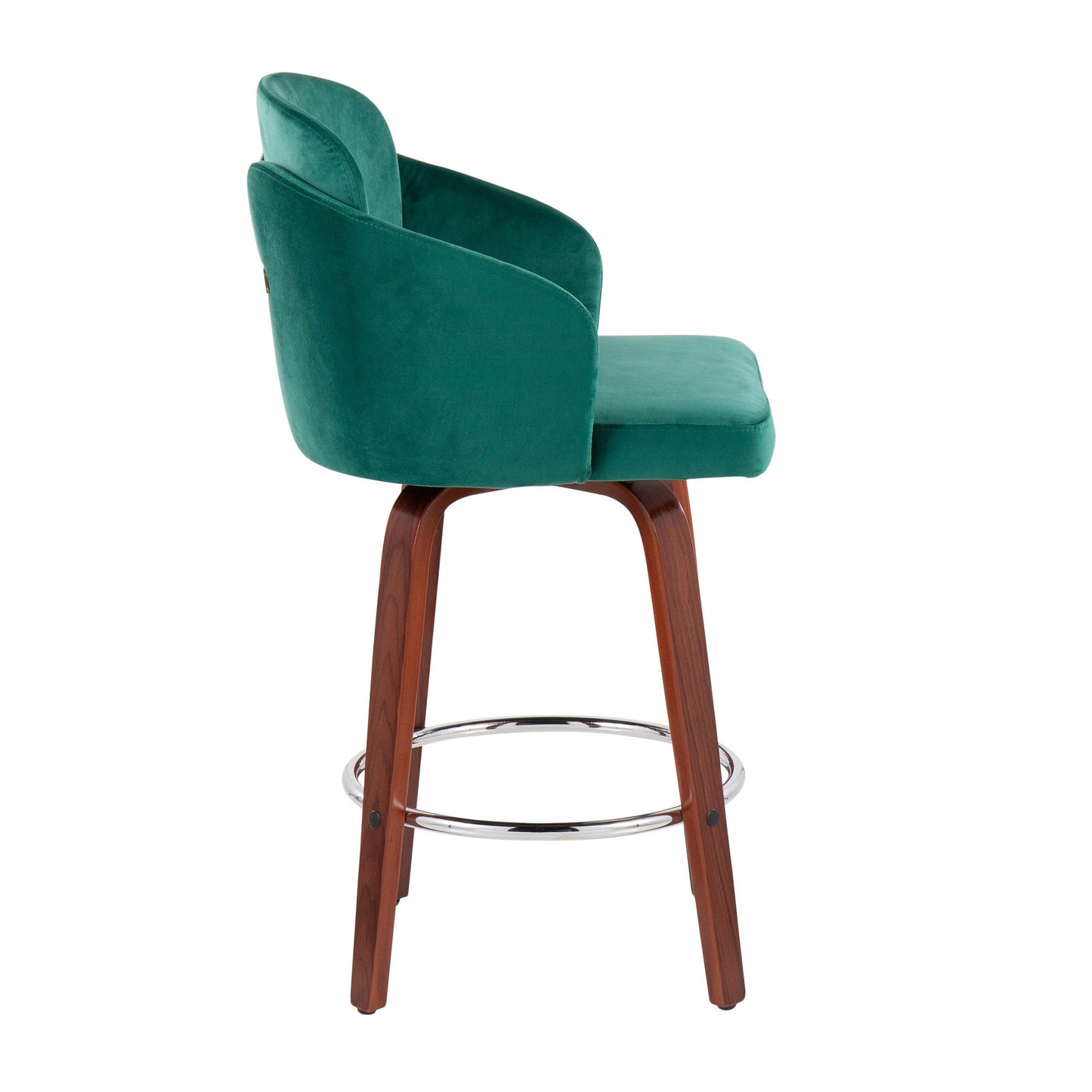 Dahlia Contemporary Counter Stool in Walnut Wood and Black Velvet with Gold Metal Accent and Round Chrome Footrest By LumiSource - Set of 2 | Counter Stools | Modishstore - 22