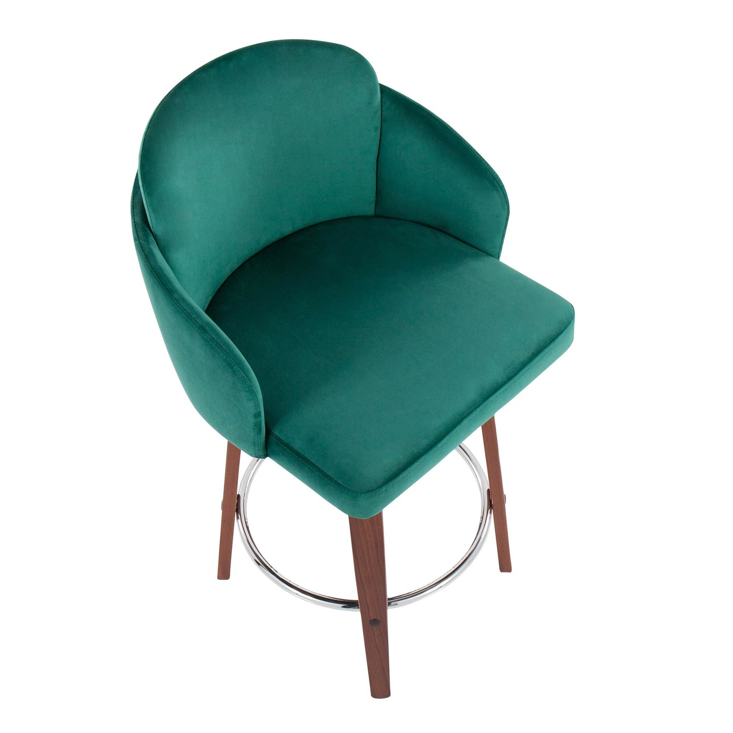 Dahlia Contemporary Counter Stool in Walnut Wood and Black Velvet with Gold Metal Accent and Round Chrome Footrest By LumiSource - Set of 2 | Counter Stools | Modishstore - 19