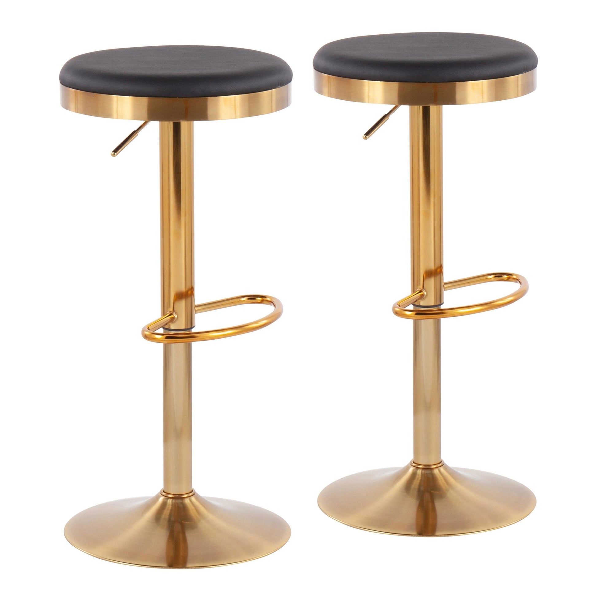 Dakota Contemporary Upholstered Adjustable Barstool in Gold Steel and Black Faux Leather By LumiSource - Set of 2 | Bar Stools | Modishstore - 2