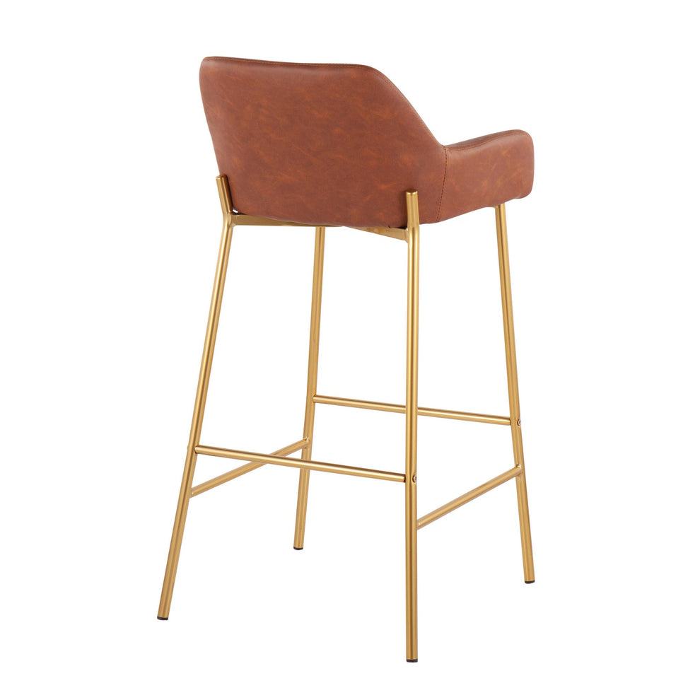 Daniella Contemporary/Glam Fixed-Height Bar Stool in Gold Metal and Camel Faux Leather By LumiSource - Set of 2 | Bar Stools | Modishstore - 7