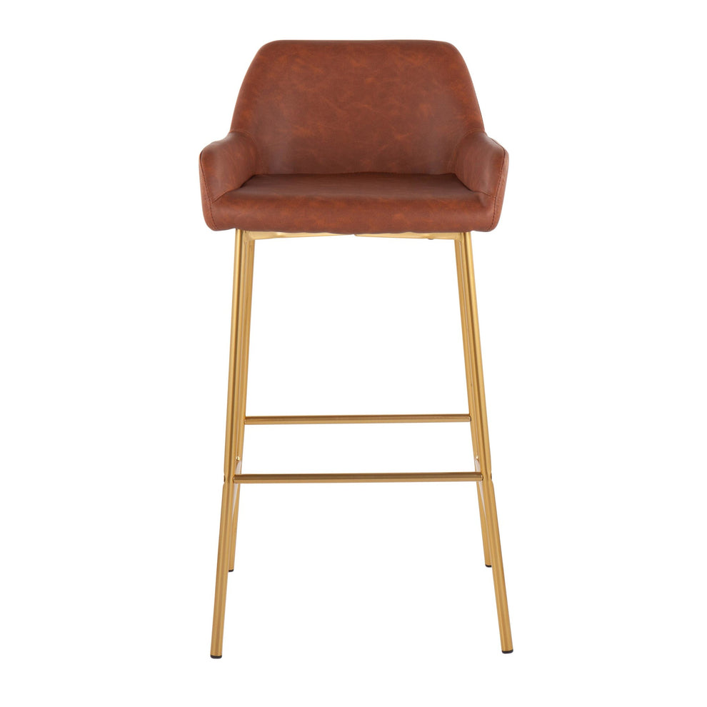 Daniella Contemporary/Glam Fixed-Height Bar Stool in Gold Metal and Camel Faux Leather By LumiSource - Set of 2 | Bar Stools | Modishstore - 2