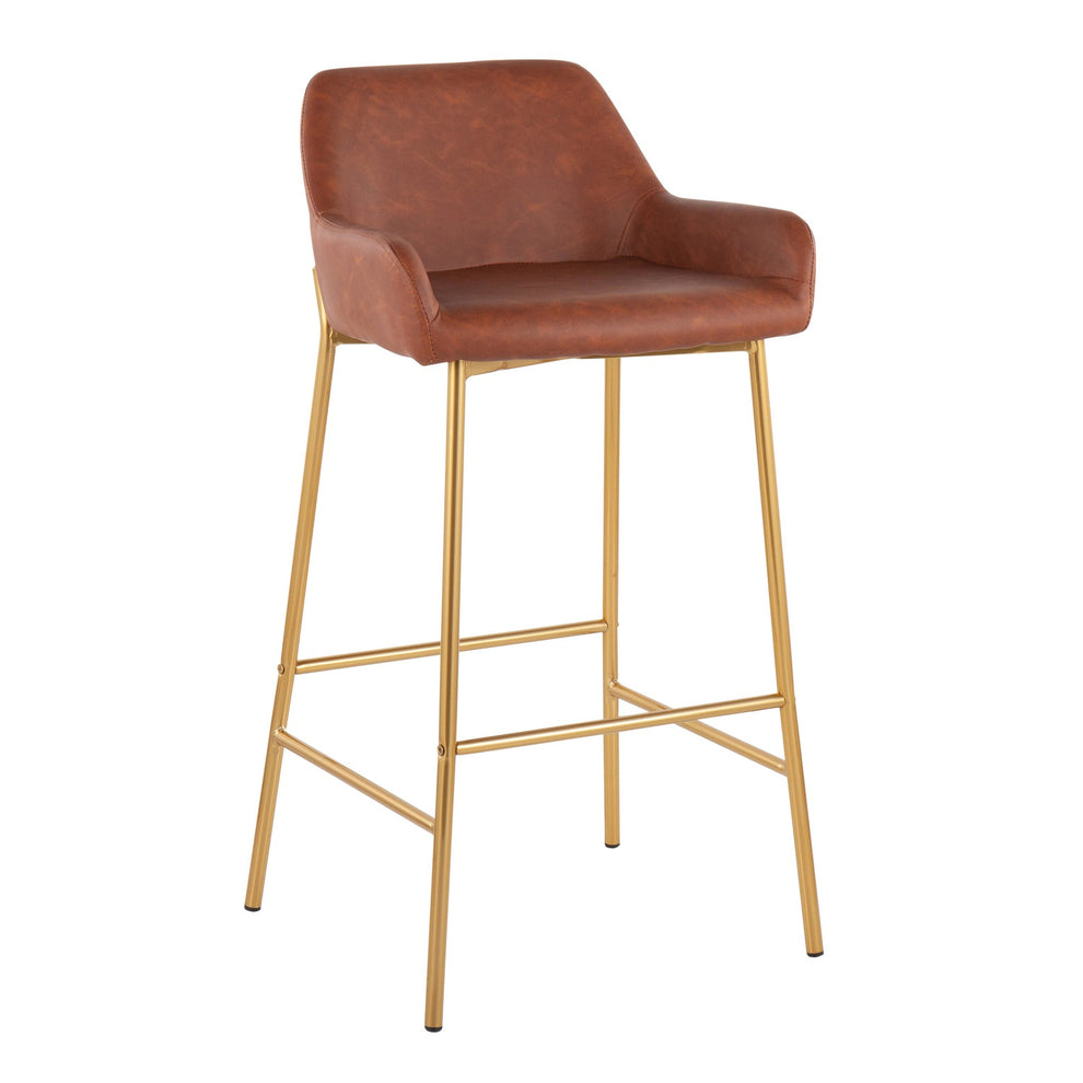 Daniella Contemporary/Glam Fixed-Height Bar Stool in Gold Metal and Camel Faux Leather By LumiSource - Set of 2 | Bar Stools | Modishstore - 5