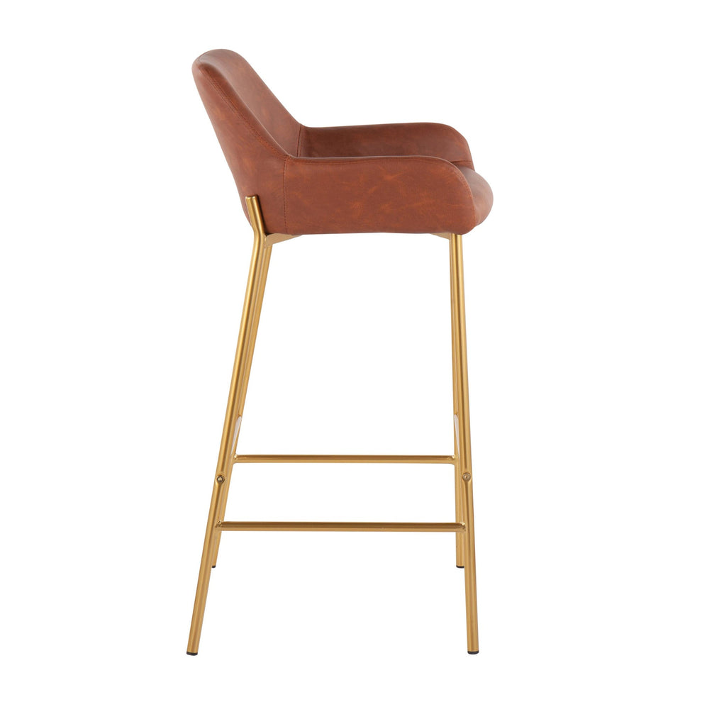 Daniella Contemporary/Glam Fixed-Height Bar Stool in Gold Metal and Camel Faux Leather By LumiSource - Set of 2 | Bar Stools | Modishstore - 6