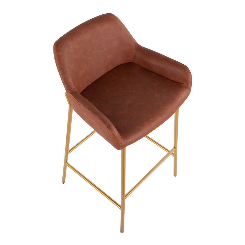 Daniella Contemporary/Glam Fixed-Height Bar Stool in Gold Metal and Camel Faux Leather By LumiSource - Set of 2 | Bar Stools | Modishstore - 3