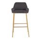Daniella Contemporary/Glam Fixed-Height Bar Stool in Gold Metal and Charcoal Fabric By LumiSource - Set of 2 | Bar Stools | Modishstore - 2