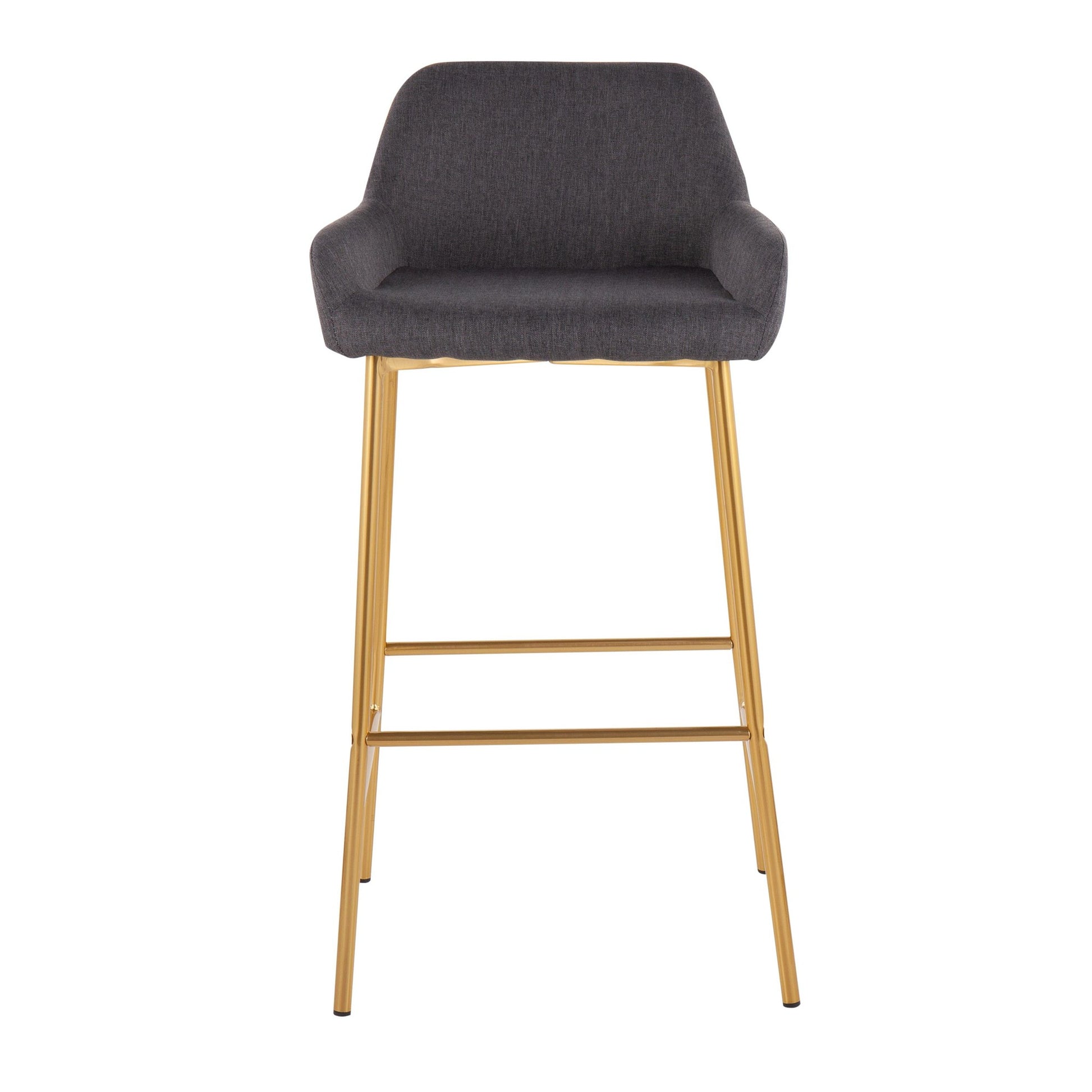 Daniella Contemporary/Glam Fixed-Height Bar Stool in Gold Metal and Charcoal Fabric By LumiSource - Set of 2 | Bar Stools | Modishstore - 2