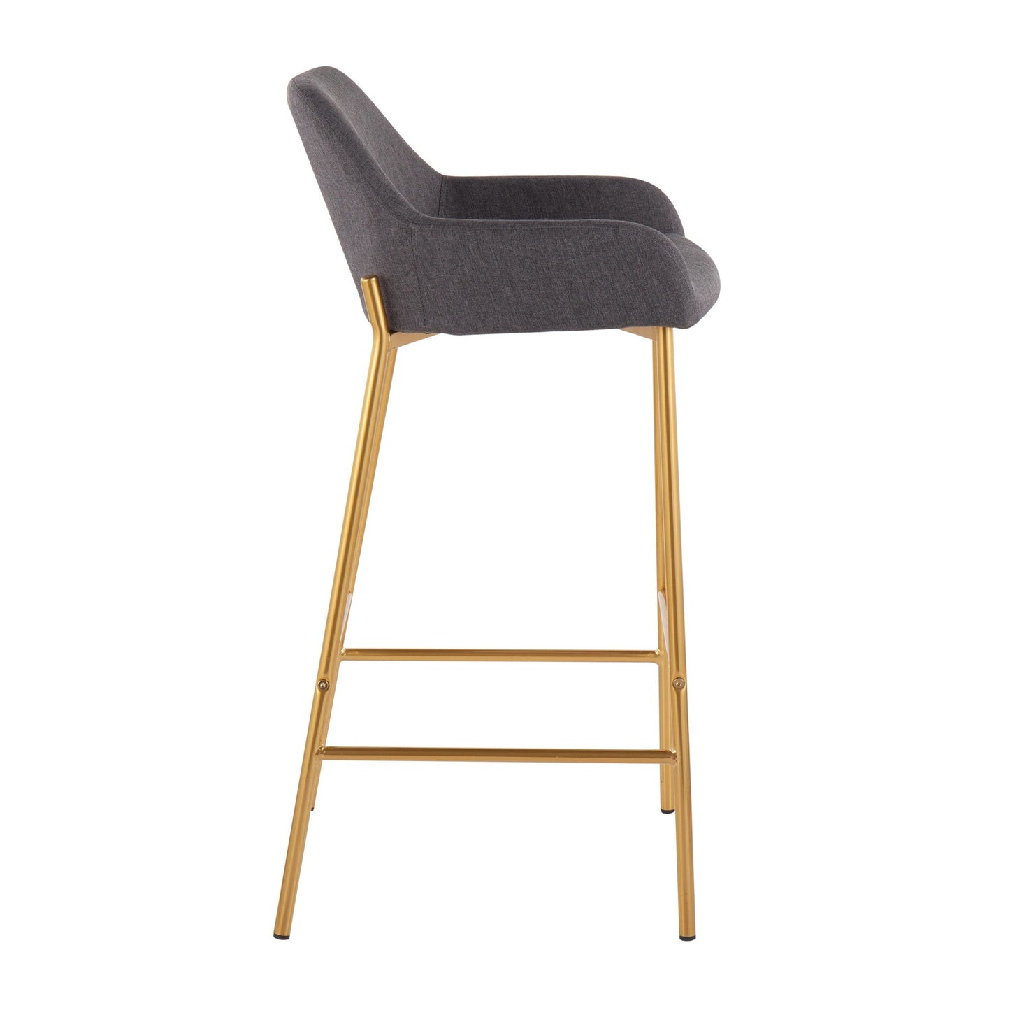 Daniella Contemporary/Glam Fixed-Height Bar Stool in Gold Metal and Charcoal Fabric By LumiSource - Set of 2 | Bar Stools | Modishstore - 6