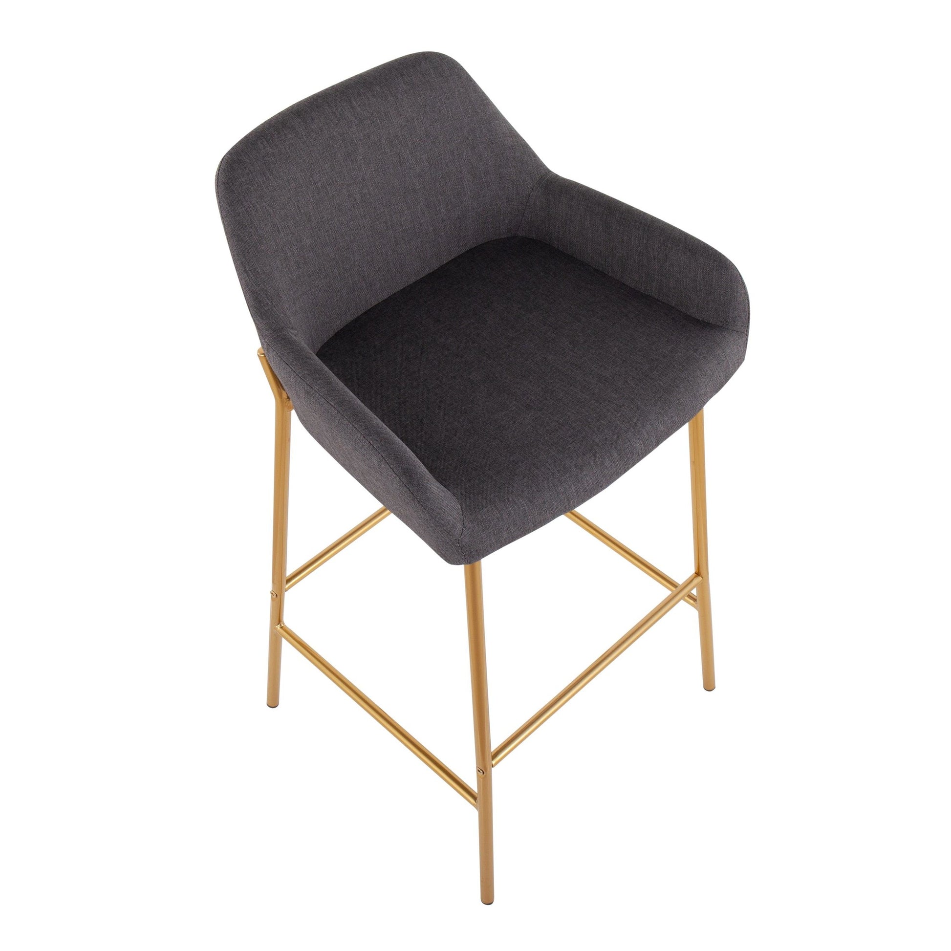 Daniella Contemporary/Glam Fixed-Height Bar Stool in Gold Metal and Charcoal Fabric By LumiSource - Set of 2 | Bar Stools | Modishstore - 3