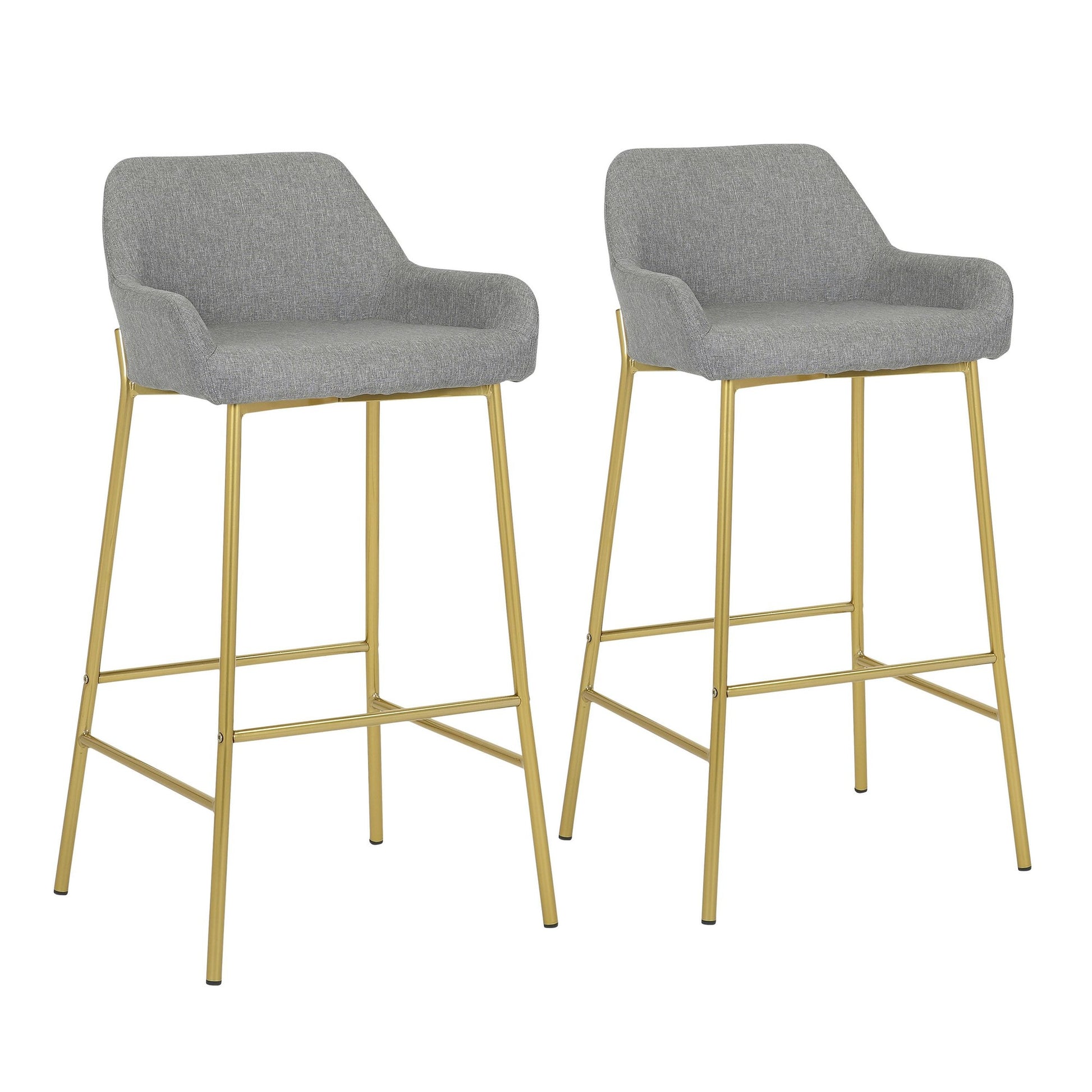 Daniella Contemporary/Glam Fixed-Height Bar Stool in Gold Metal and Charcoal Fabric By LumiSource - Set of 2 | Bar Stools | Modishstore - 17