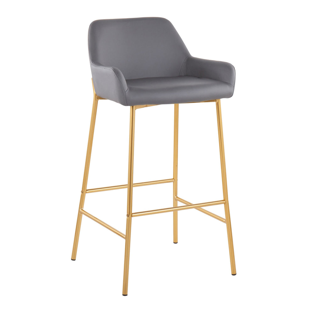 Daniella Contemporary/Glam Fixed-Height Bar Stool in Gold Metal and Camel Faux Leather By LumiSource - Set of 2 | Bar Stools | Modishstore - 13