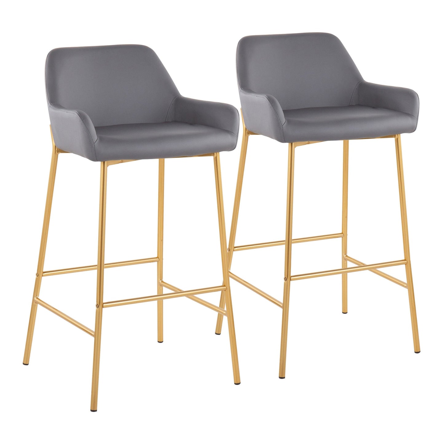 Daniella Contemporary/Glam Fixed-Height Bar Stool in Gold Metal and Camel Faux Leather By LumiSource - Set of 2 | Bar Stools | Modishstore - 9