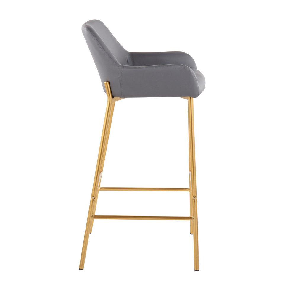 Daniella Contemporary/Glam Fixed-Height Bar Stool in Gold Metal and Camel Faux Leather By LumiSource - Set of 2 | Bar Stools | Modishstore - 14