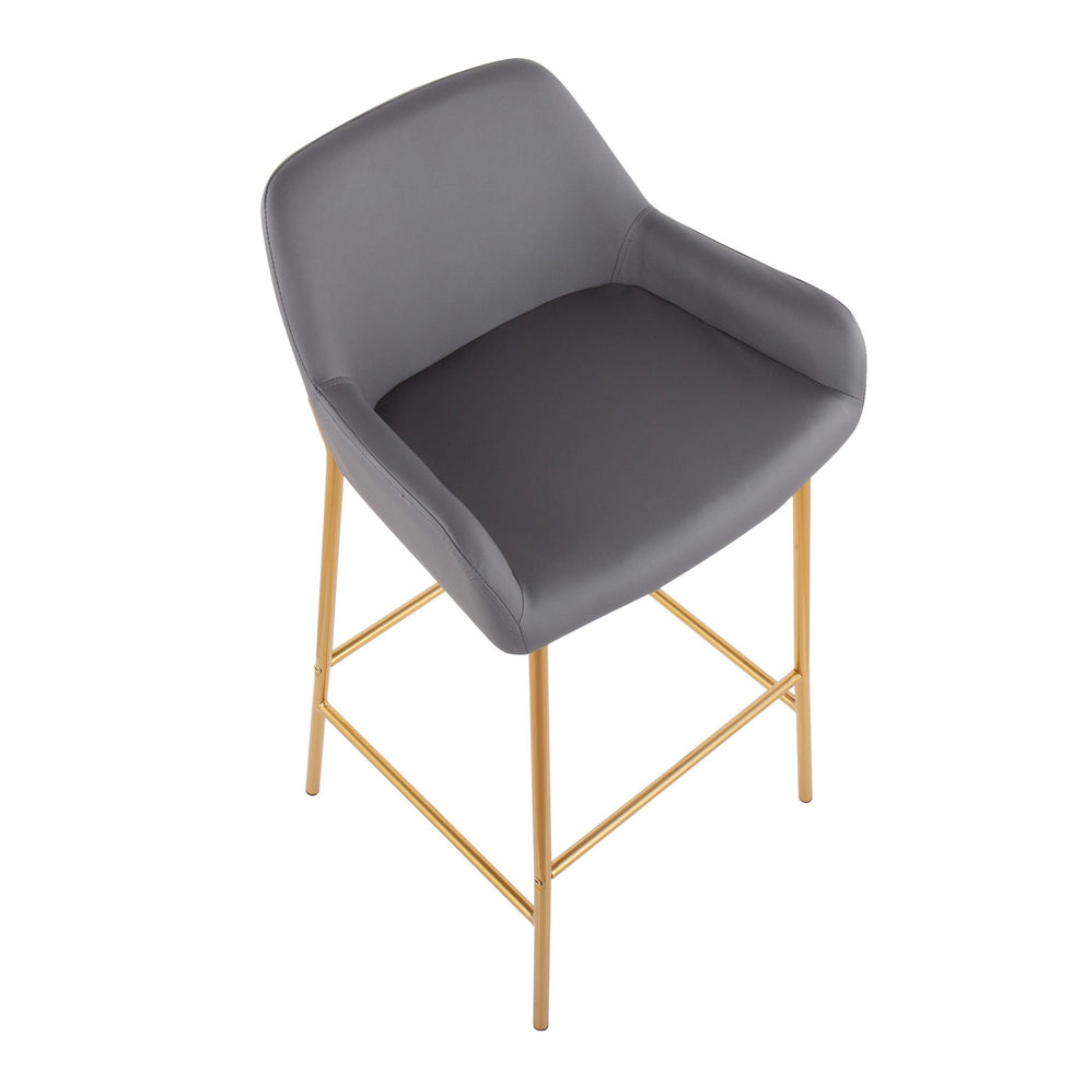 Daniella Contemporary/Glam Fixed-Height Bar Stool in Gold Metal and Camel Faux Leather By LumiSource - Set of 2 | Bar Stools | Modishstore - 11