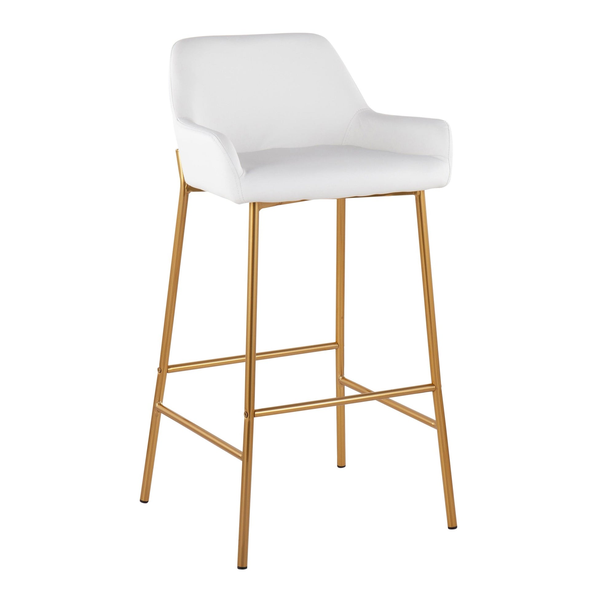 Daniella Contemporary/Glam Fixed-Height Bar Stool in Gold Metal and Camel Faux Leather By LumiSource - Set of 2 | Bar Stools | Modishstore - 21