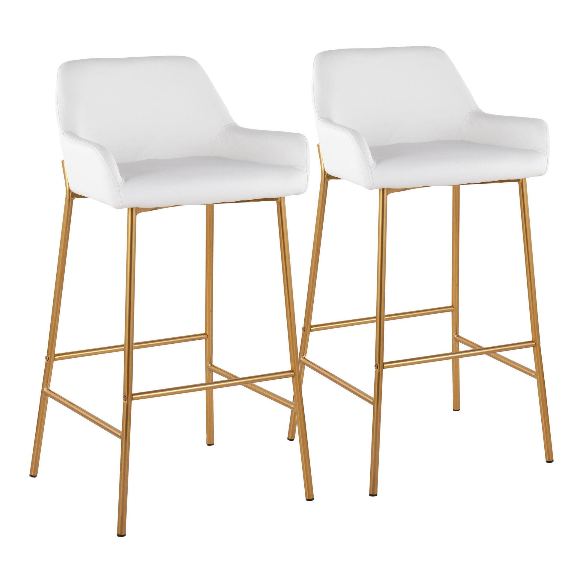 Daniella Contemporary/Glam Fixed-Height Bar Stool in Gold Metal and Camel Faux Leather By LumiSource - Set of 2 | Bar Stools | Modishstore - 17