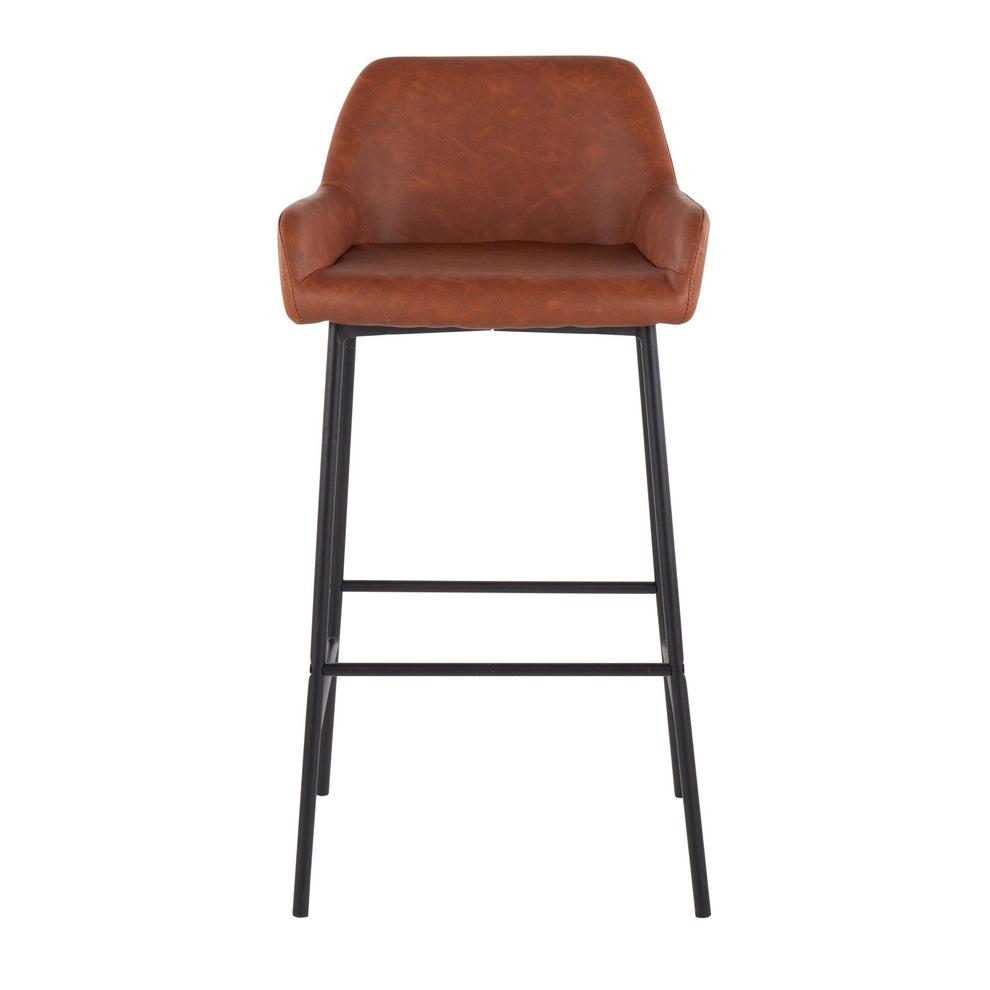Daniella Industrial Fixed-Height Bar Stool in Black Metal and Camel Faux Leather By LumiSource - Set of 2 | Bar Stools | Modishstore - 2