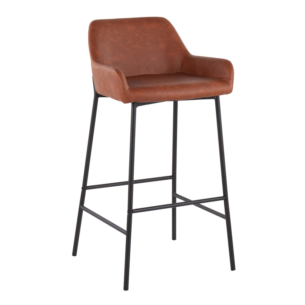 Daniella Industrial Fixed-Height Bar Stool in Black Metal and Camel Faux Leather By LumiSource - Set of 2 | Bar Stools | Modishstore - 5