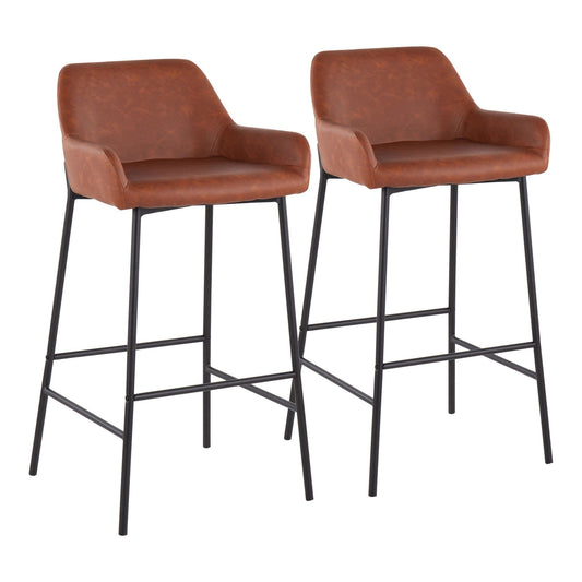 Daniella Industrial Fixed-Height Bar Stool in Black Metal and Camel Faux Leather By LumiSource - Set of 2 | Bar Stools | Modishstore