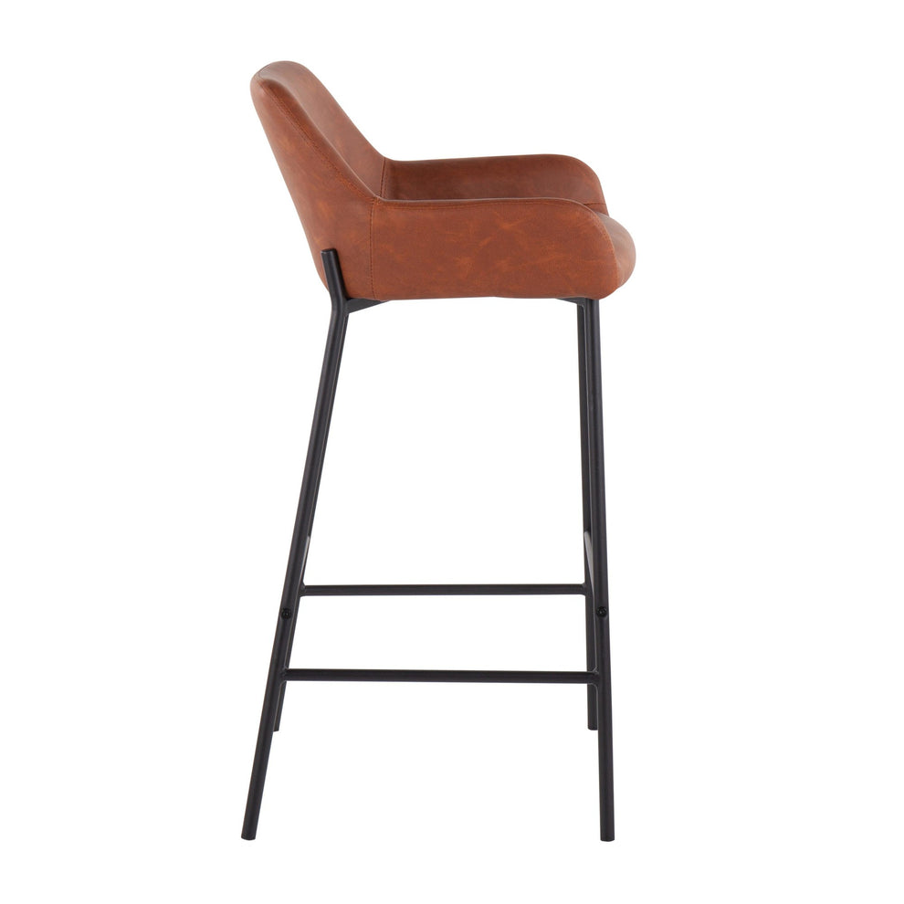 Daniella Industrial Fixed-Height Bar Stool in Black Metal and Camel Faux Leather By LumiSource - Set of 2 | Bar Stools | Modishstore - 6