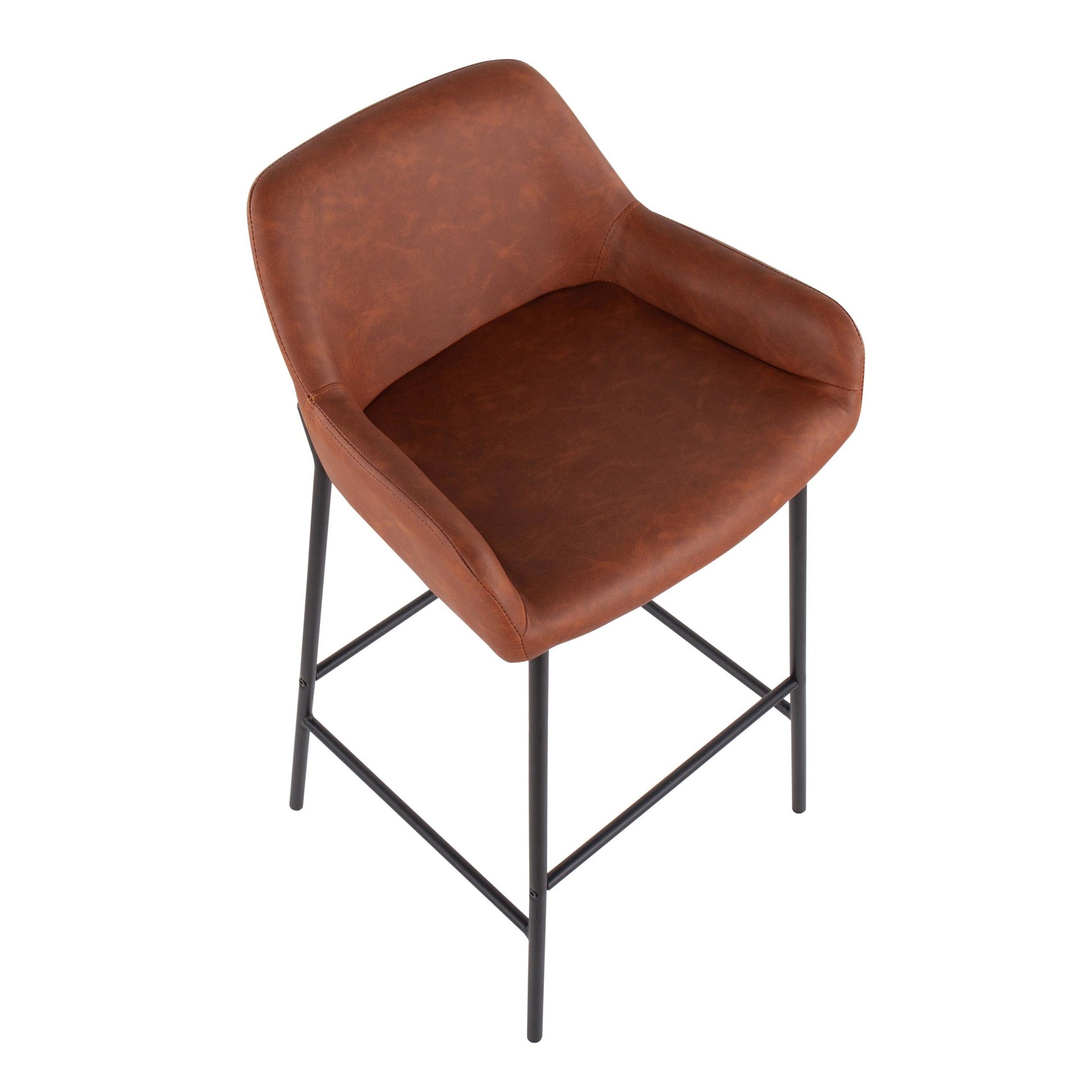 Daniella Industrial Fixed-Height Bar Stool in Black Metal and Camel Faux Leather By LumiSource - Set of 2 | Bar Stools | Modishstore - 3