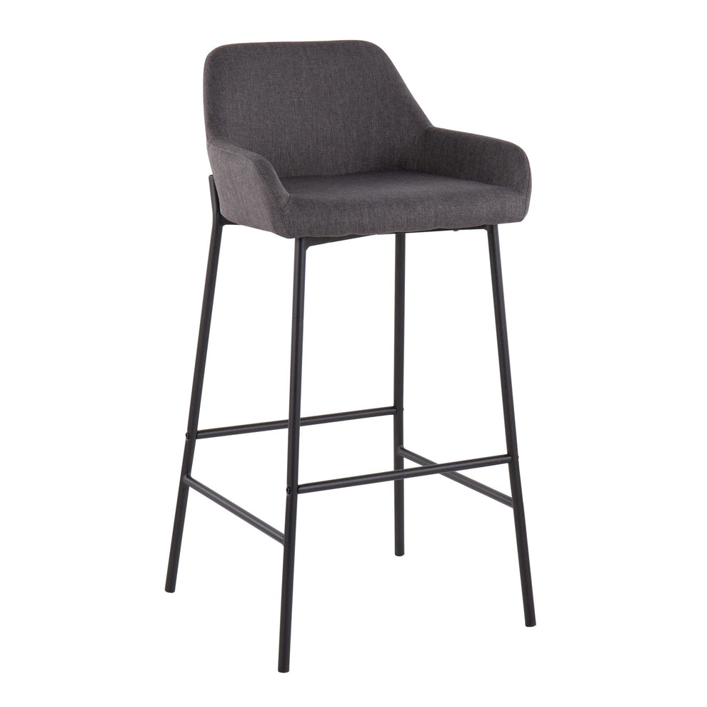 Daniella Industrial Fixed-Height Bar Stool in Black Metal and Charcoal Fabric By LumiSource - Set of 2 | Bar Stools | Modishstore - 5