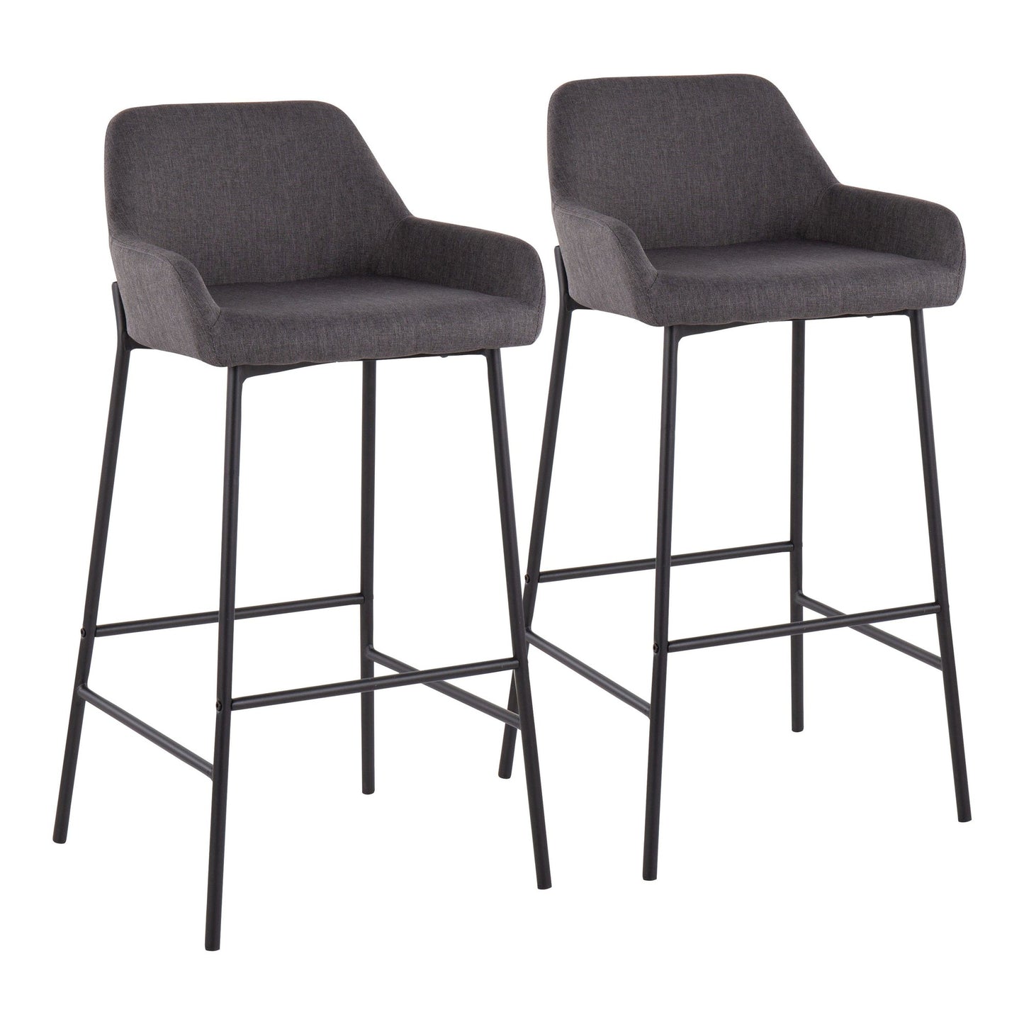 Daniella Industrial Fixed-Height Bar Stool in Black Metal and Charcoal Fabric By LumiSource - Set of 2 | Bar Stools | Modishstore