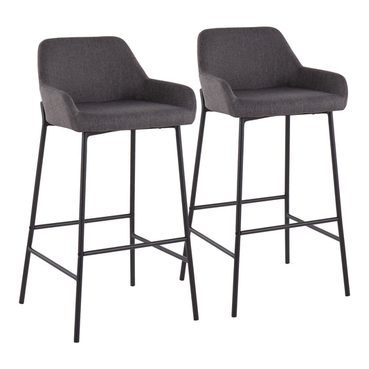 Daniella Industrial Fixed-Height Bar Stool in Black Metal and Charcoal Fabric By LumiSource - Set of 2 | Bar Stools | Modishstore
