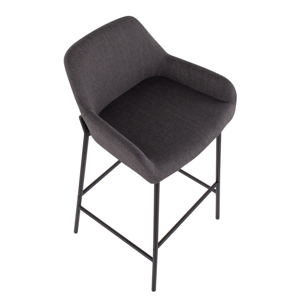 Daniella Industrial Fixed-Height Bar Stool in Black Metal and Charcoal Fabric By LumiSource - Set of 2 | Bar Stools | Modishstore - 3