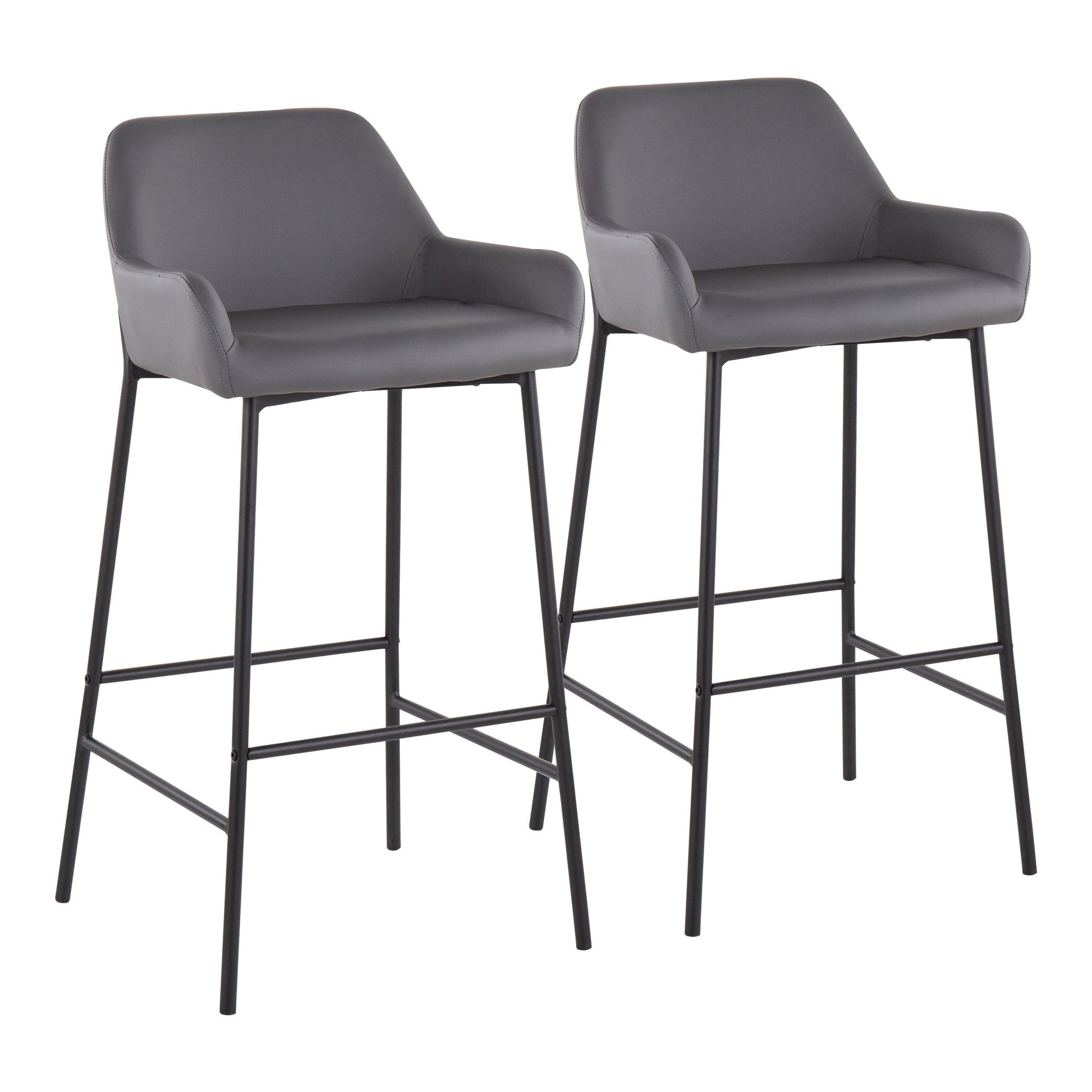 Daniella Industrial Fixed-Height Bar Stool in Black Metal and Camel Faux Leather By LumiSource - Set of 2 | Bar Stools | Modishstore - 9