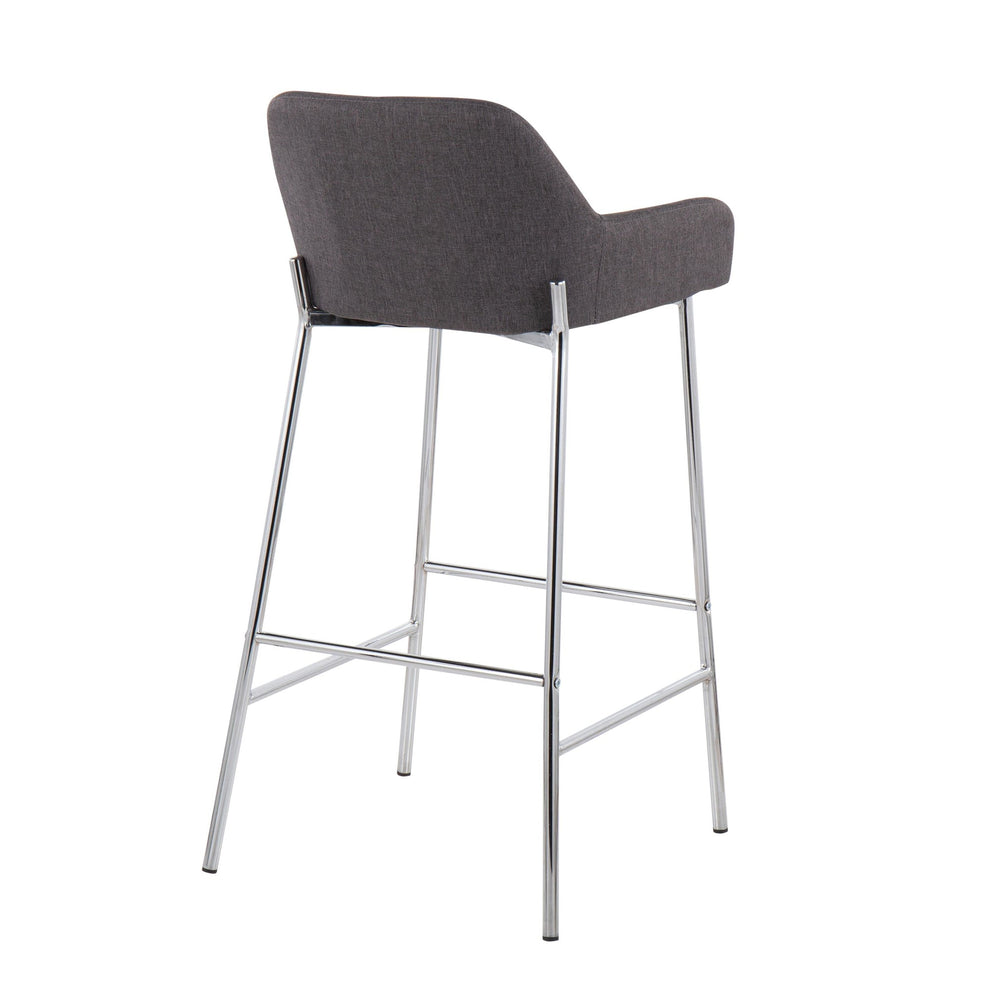 Daniella Contemporary Fixed-Height Bar Stool in Chrome Metal and Charcoal Fabric By LumiSource - Set of 2 | Bar Stools | Modishstore - 7