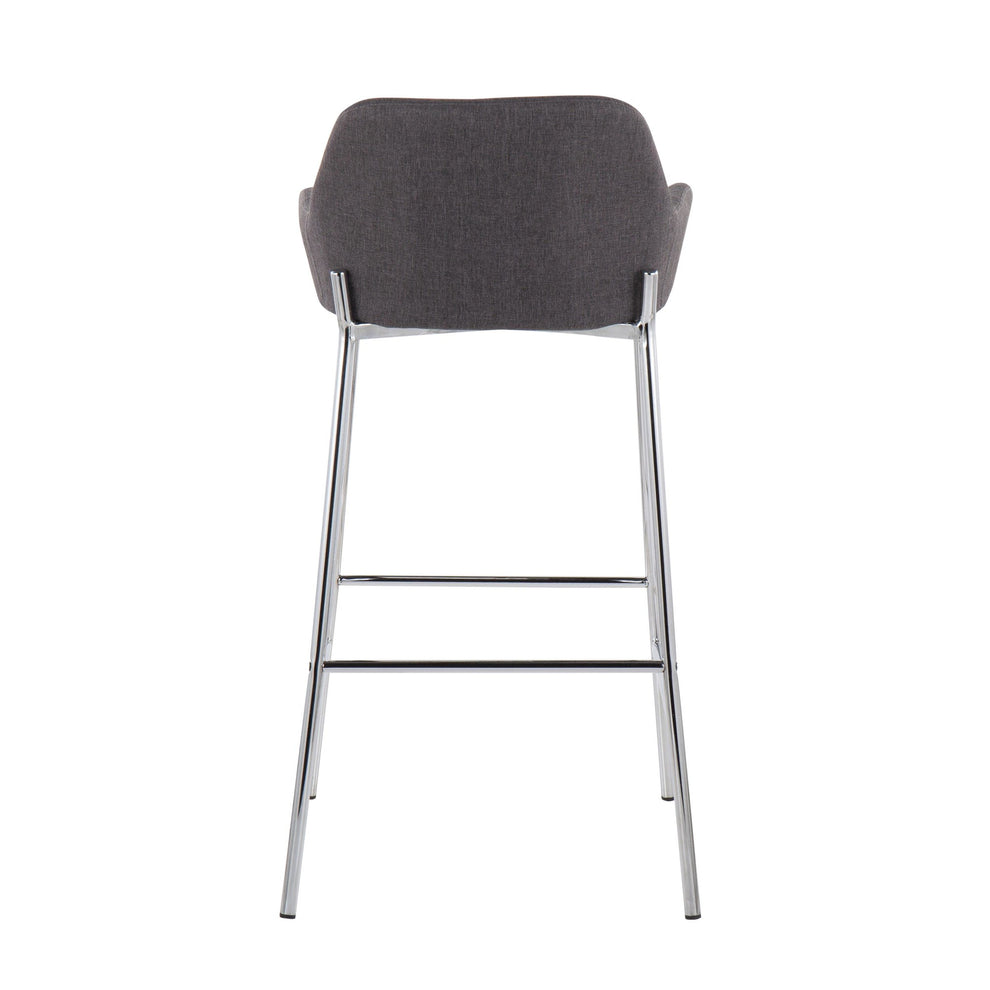 Daniella Contemporary Fixed-Height Bar Stool in Chrome Metal and Charcoal Fabric By LumiSource - Set of 2 | Bar Stools | Modishstore - 8