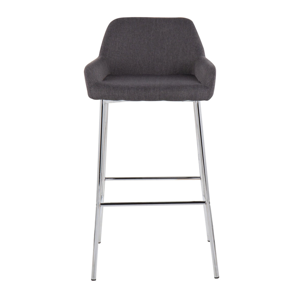 Daniella Contemporary Fixed-Height Bar Stool in Chrome Metal and Charcoal Fabric By LumiSource - Set of 2 | Bar Stools | Modishstore - 2