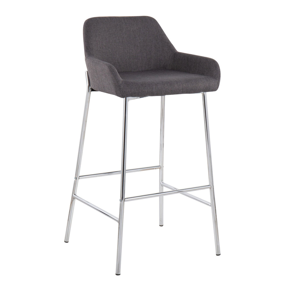 Daniella Contemporary Fixed-Height Bar Stool in Chrome Metal and Charcoal Fabric By LumiSource - Set of 2 | Bar Stools | Modishstore - 5