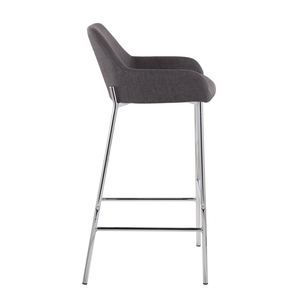 Daniella Contemporary Fixed-Height Bar Stool in Chrome Metal and Charcoal Fabric By LumiSource - Set of 2 | Bar Stools | Modishstore - 6
