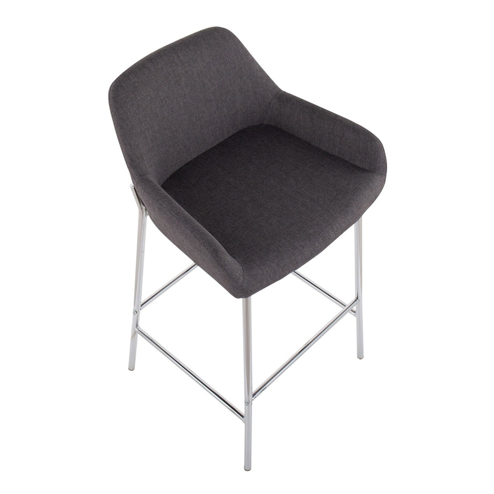 Daniella Contemporary Fixed-Height Bar Stool in Chrome Metal and Charcoal Fabric By LumiSource - Set of 2 | Bar Stools | Modishstore - 3