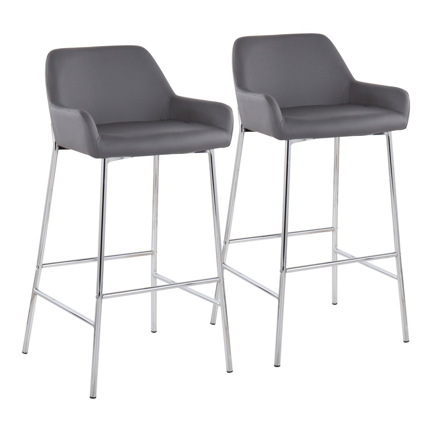 Daniella Contemporary Fixed-Height Bar Stool in Chrome Metal and Camel Faux Leather By LumiSource - Set of 2 | Bar Stools | Modishstore - 9