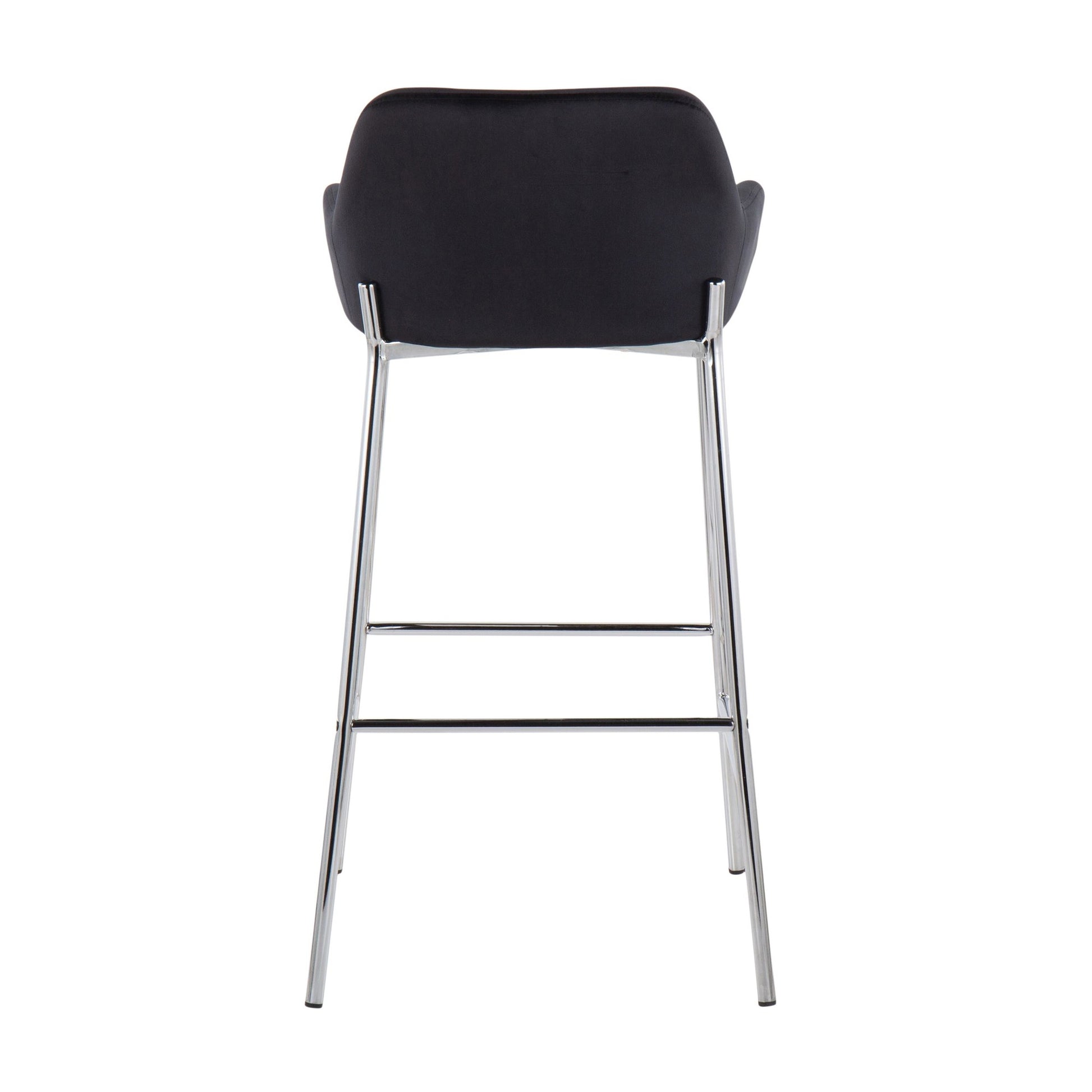 Daniella Contemporary Fixed-Height Bar Stool in Chrome Metal and Black Velvet By LumiSource - Set of 2 | Bar Stools | Modishstore - 8