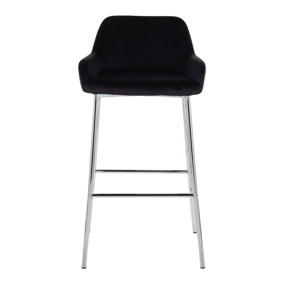 Daniella Contemporary Fixed-Height Bar Stool in Chrome Metal and Black Velvet By LumiSource - Set of 2 | Bar Stools | Modishstore - 2