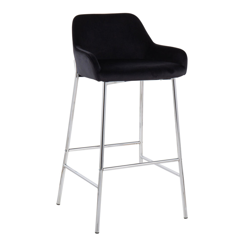 Daniella Contemporary Fixed-Height Bar Stool in Chrome Metal and Black Velvet By LumiSource - Set of 2 | Bar Stools | Modishstore - 5
