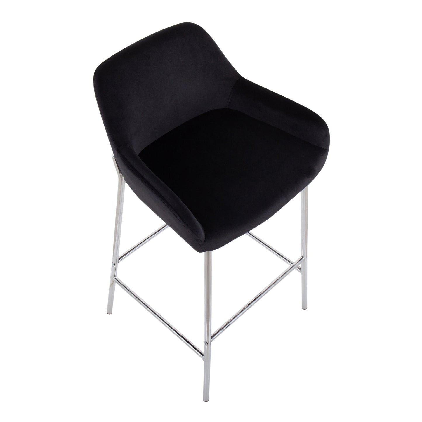 Daniella Contemporary Fixed-Height Bar Stool in Chrome Metal and Black Velvet By LumiSource - Set of 2 | Bar Stools | Modishstore - 3